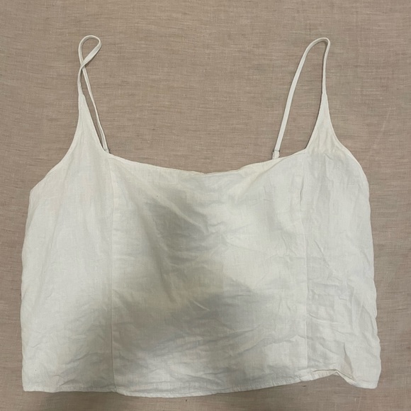 Square- neck linen blend tank top - Picture 2 of 4